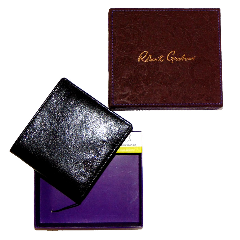 Robert Graham RG204277 Mens Black Leather RFID Bifold Wallet Paisley NWT